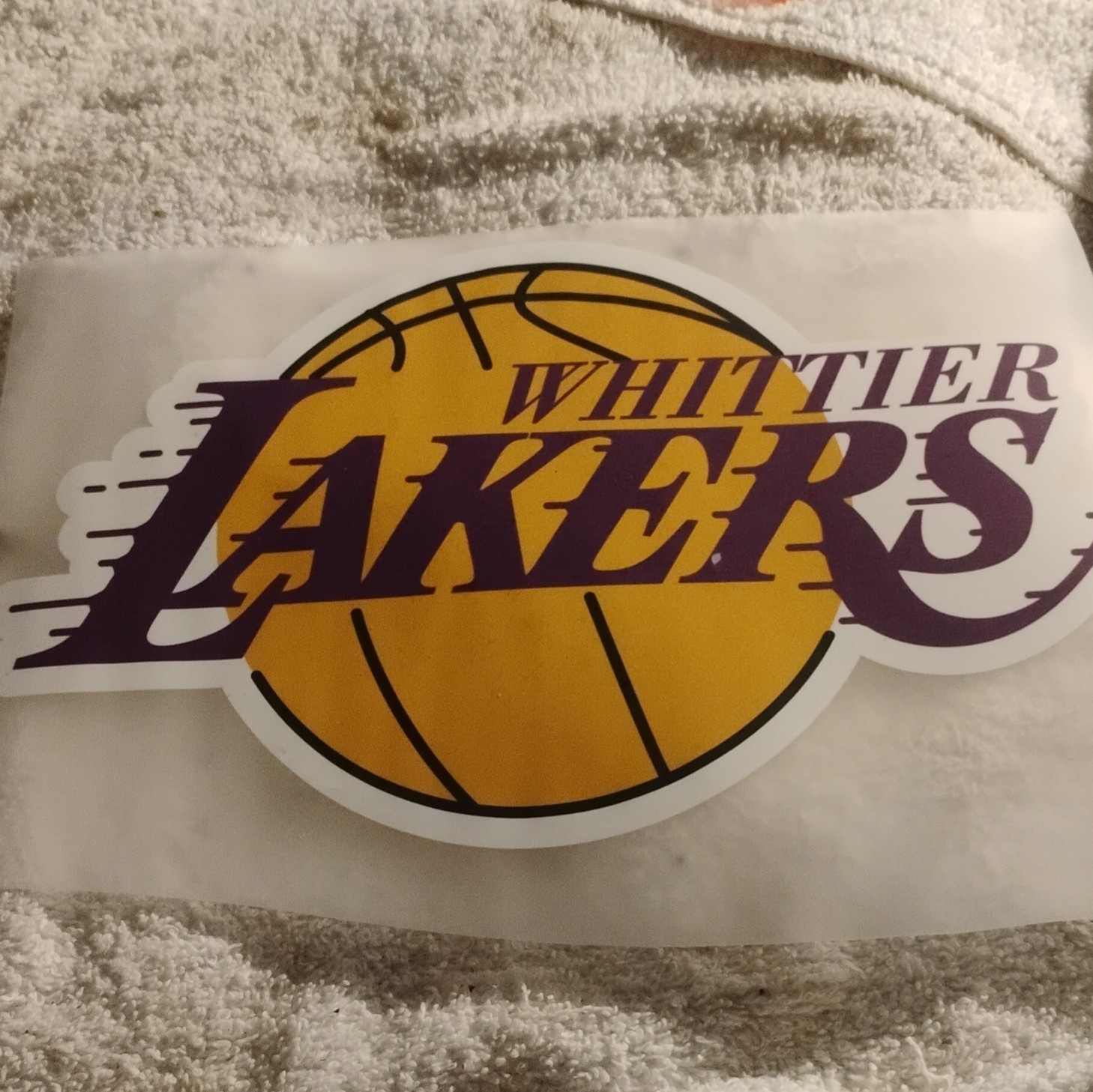 Whittier Lakers Basketball Logo Decal Sticker 11×7 Purple Yellow White Black