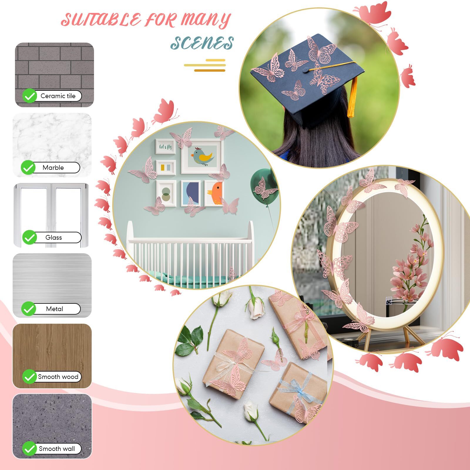 48PCS 3D Butterfly Room Wall Decor for Birthday Wedding Party Cake Decor
