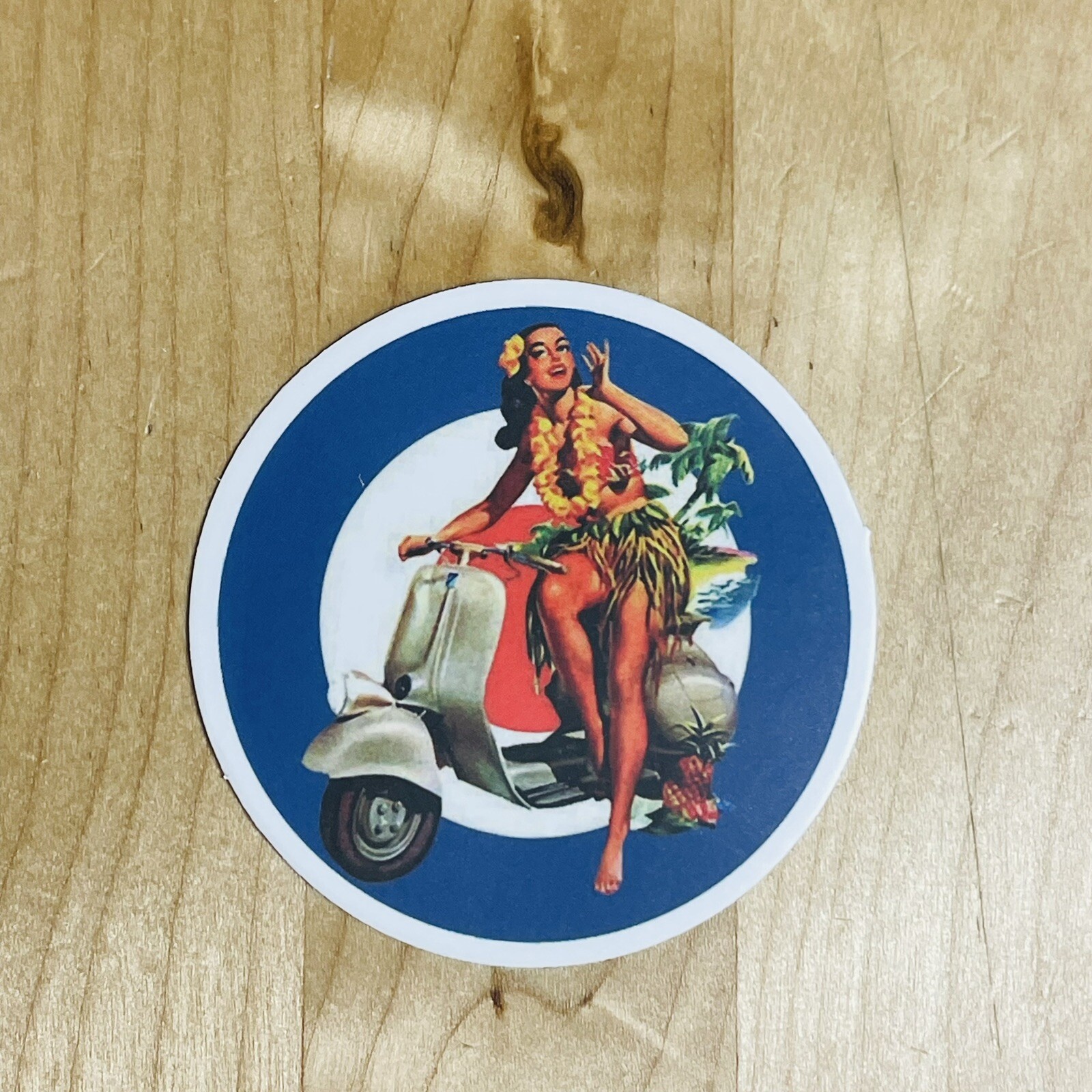 Hawaiian Hula Girl Pinup Matte Vinyl Sticker Tropical Woman Moped 2.25" Decal