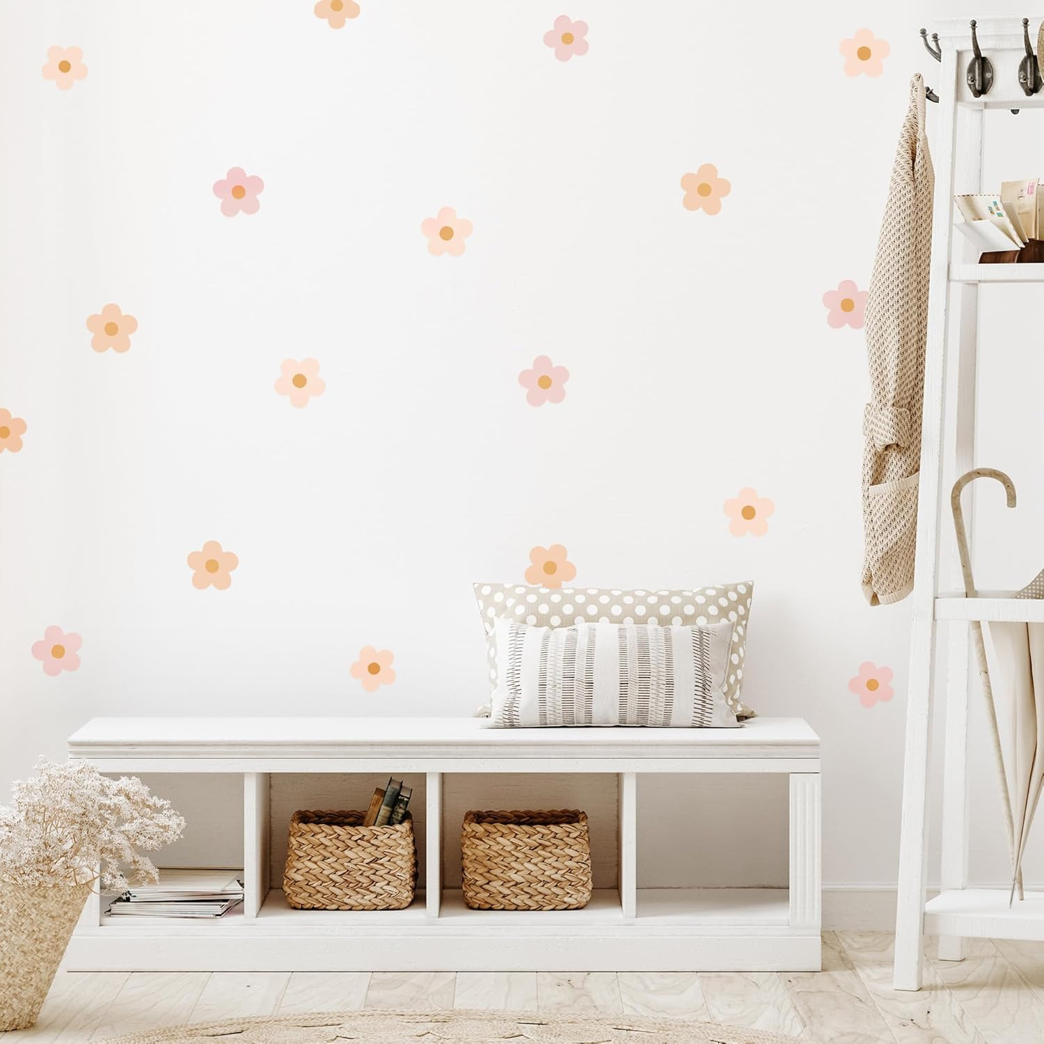 – Daisy Blush Pink Boho Flowers Decals – Easy-To-Apply & Removable Wall Stickers