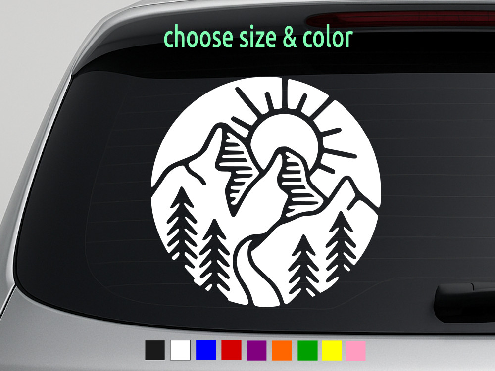 Mountains and Woods Hiking National Park Sticker Vinyl Decal CHOOSE SIZE COLOR