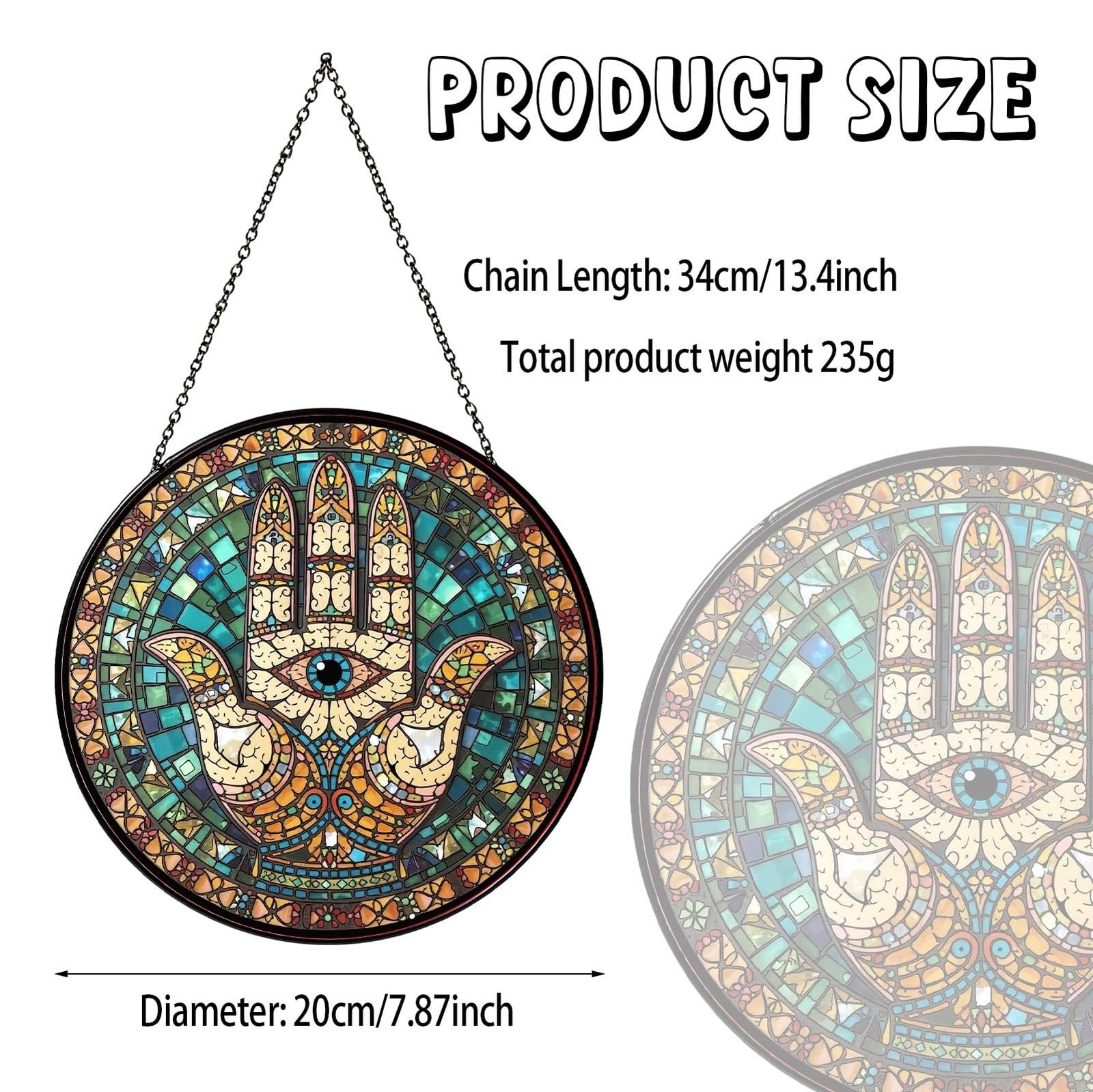 Hamsa Hand Stained Glass Window Hanging Hand of Fatima Sun Catcher Decor Prot…