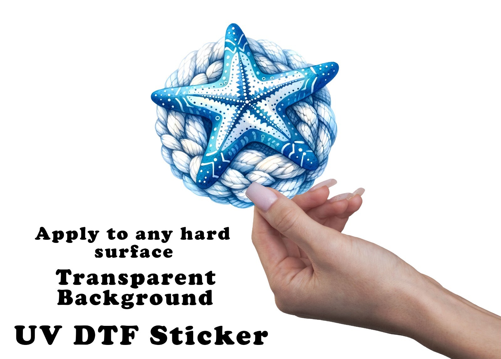 Blue and White Starfish and Rope Transparent Sticker / Decal