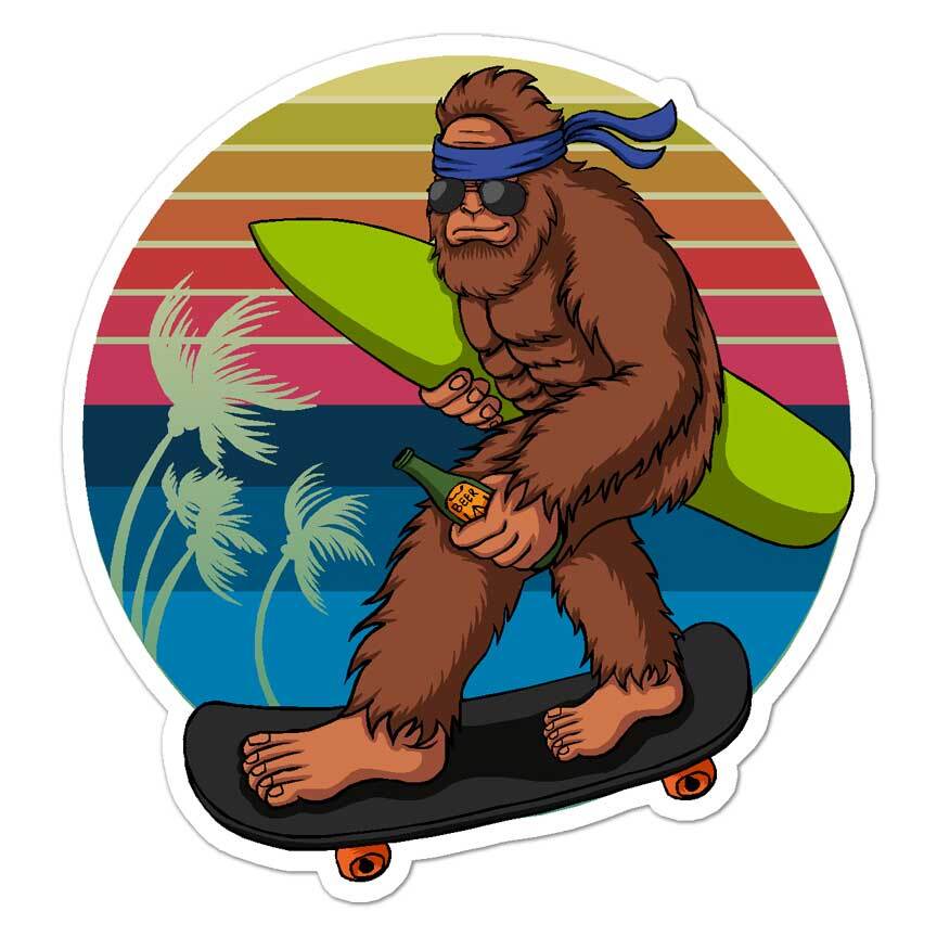 Bigfoot Skateboard Surf, Vinyl Decal Sticker, Indoor Outdoor, 3 Sizes, #7621