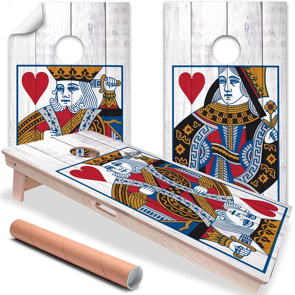 King and Queen of Hearts Casino Themed Cornhole Board Wraps and Decals Sticker
