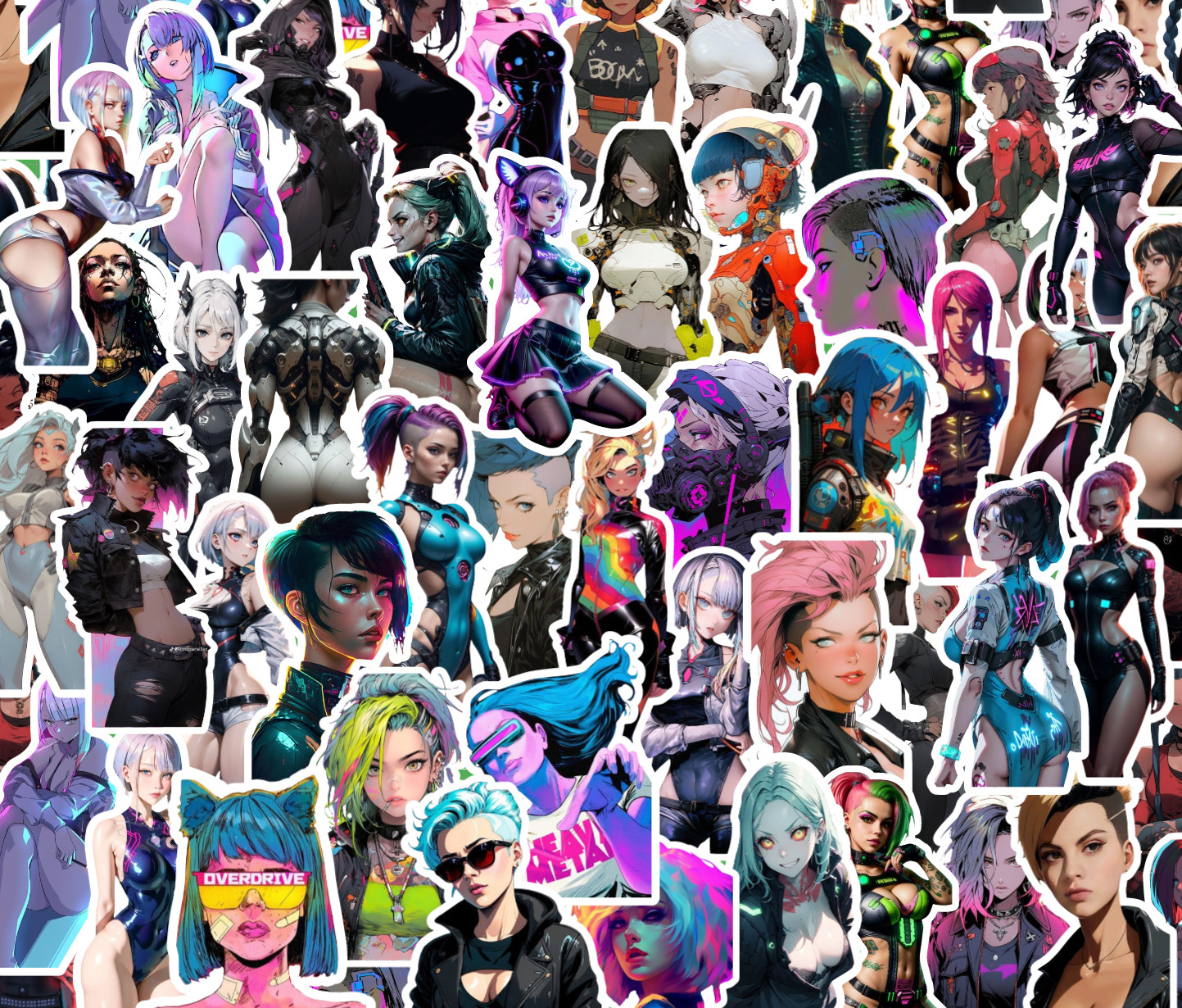 25/50 Piece Cyberpunk Girls Sticker Pack – Vinyl Waterproof –