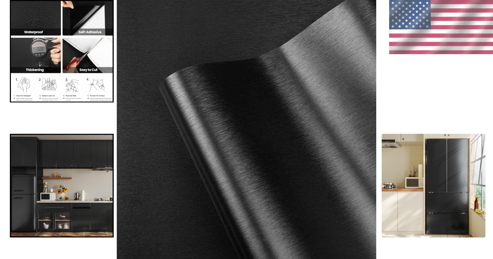 Black Metallic Brushed Stainless Steel Appliance Wrap – Peel & Stick, Heat-Re…