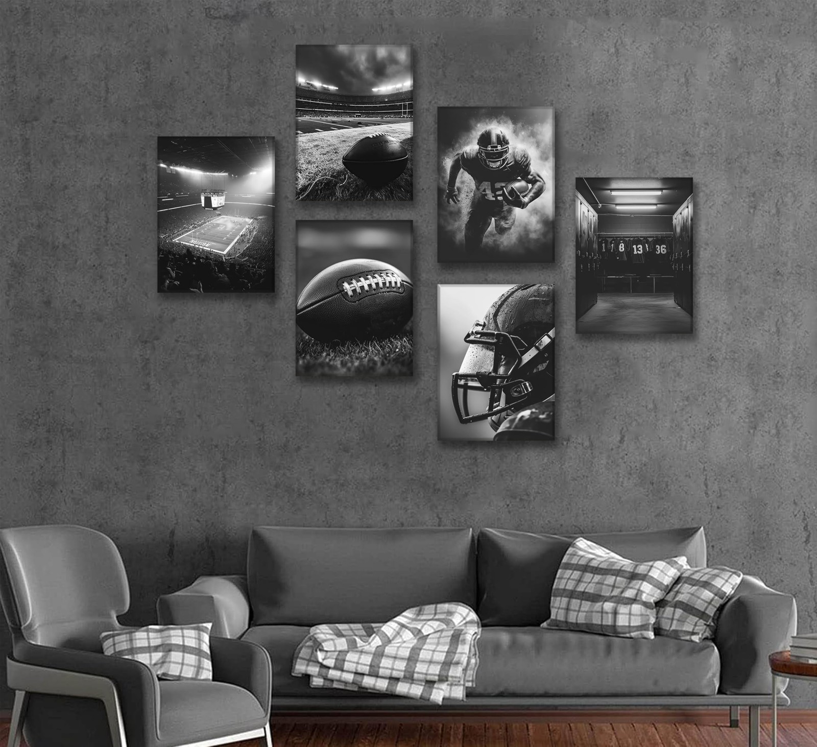 6Pcs Football Canvas Wall Art Rugby Field Stadium Sports Theme Picture Wall D…