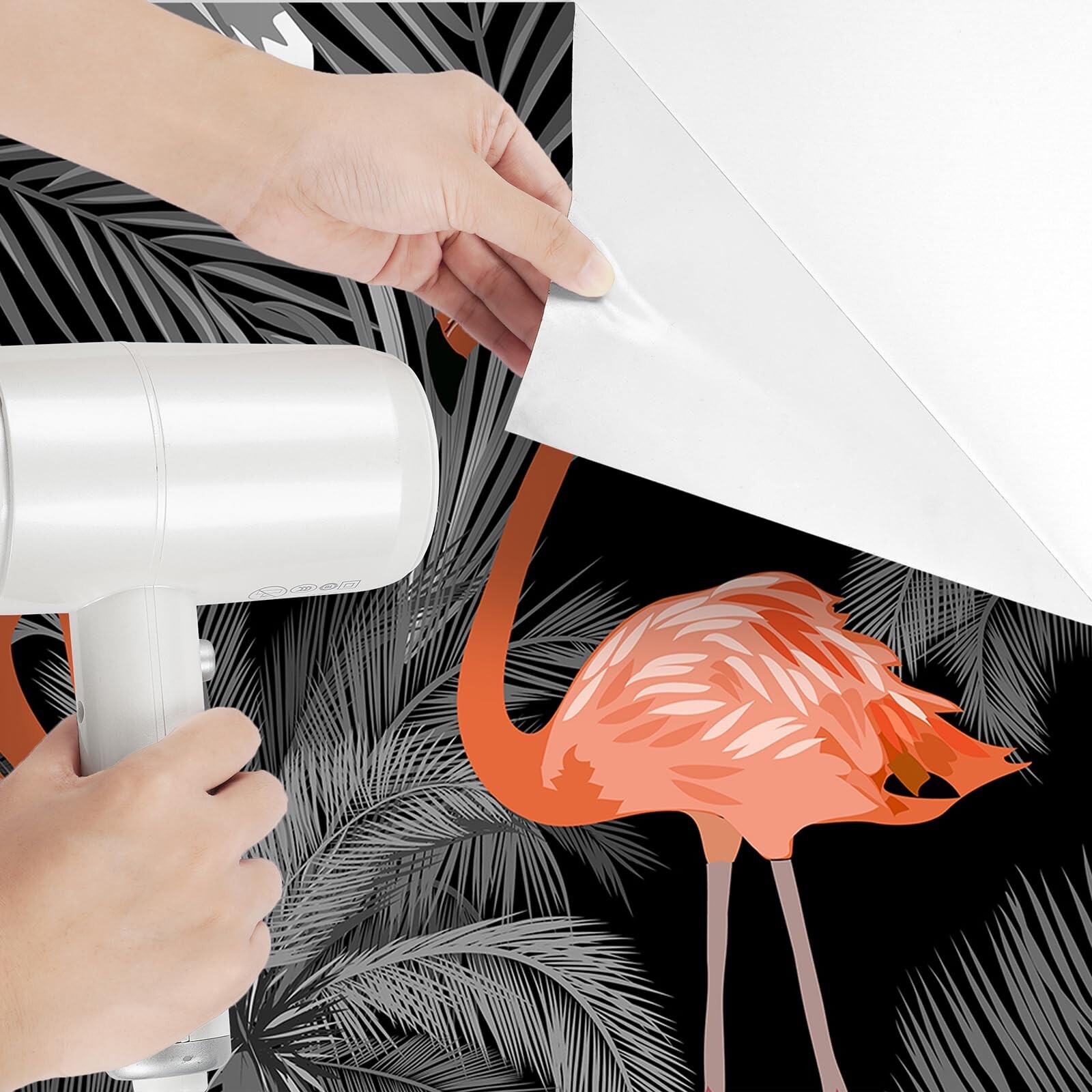 17.5in×23ft Peel and Stick Wallpaper Tropical Dark Grey Leaf Orange Flaming