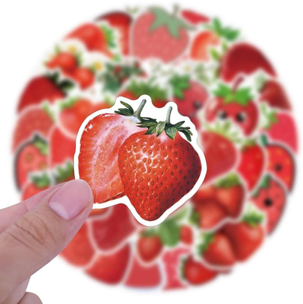 55 PCS Strawberry Stickers, Waterproof Vinyl Fresh Strawberry Decals for Skatebo