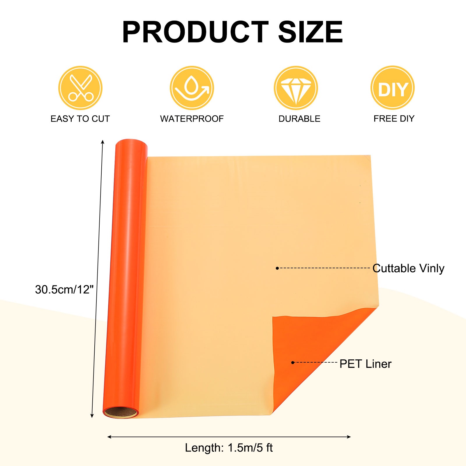 Orange Fluorescent Permanent Vinyl, 12"" x 5ft Roll for Brand
