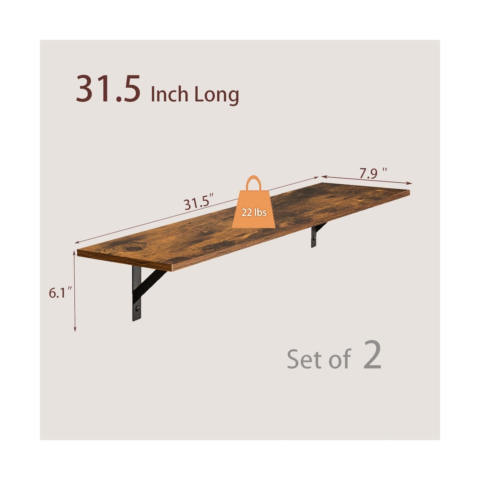 DINZI LVJ Long Wall Shelves, 31.5 Inch Wall Mounted Shelves Set of 2, Easy-to…