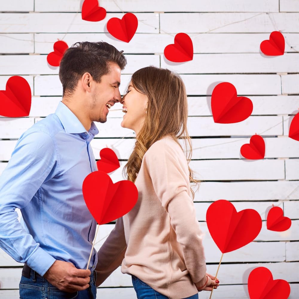 100 PCS 3D Heart Valentines Day Wall Stickers,Waterproof Removable Heart Wall De
