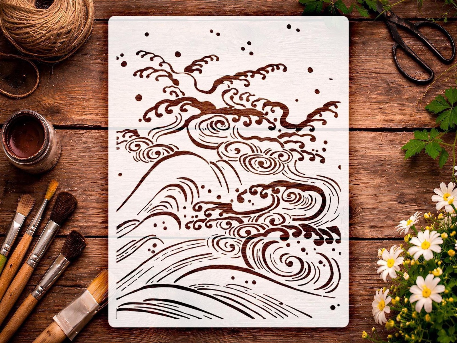 Wave Pattern Stencil Mylar Reusable Laser Cut Coastal Decor Wall Art