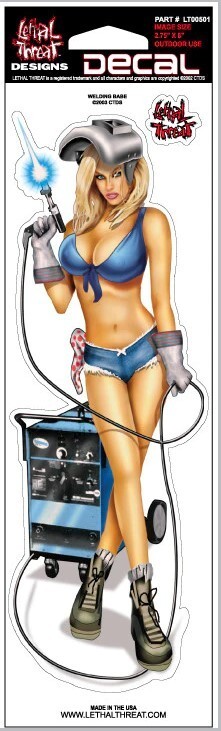 NEW LETHAL THREAT BLUE WELDING BABE DECAL STICKER 3"x10" LT00501