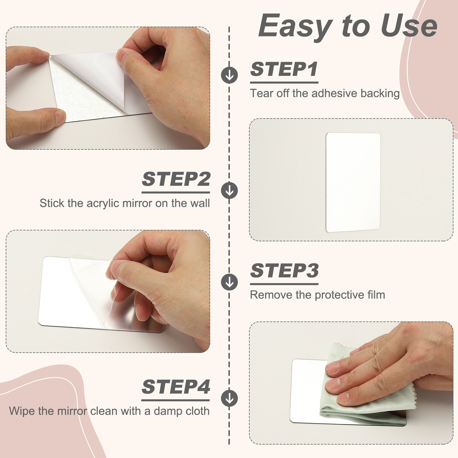 4Pcs Acrylic Mirror Sheet, 3.1×2.4" Rectangle Self Adhesive Mirror