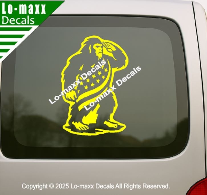 Patriotic Bigfoot Decal American Freedom Flag Sasquatch Sticker USA Vinyl Art