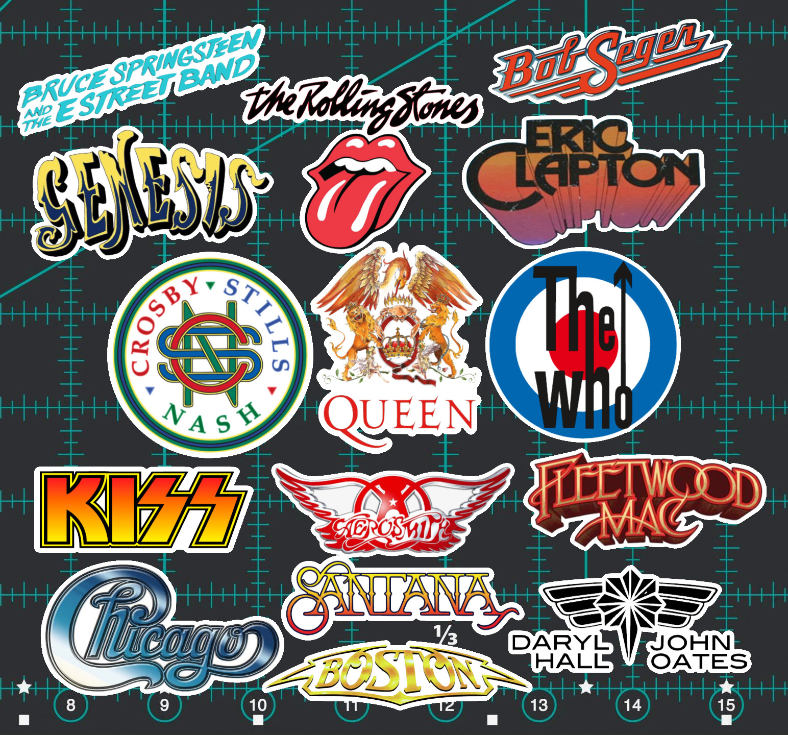 15 Classic 70s Rock Band Sticker Pack – Clear, Holographic, or White – Kiss