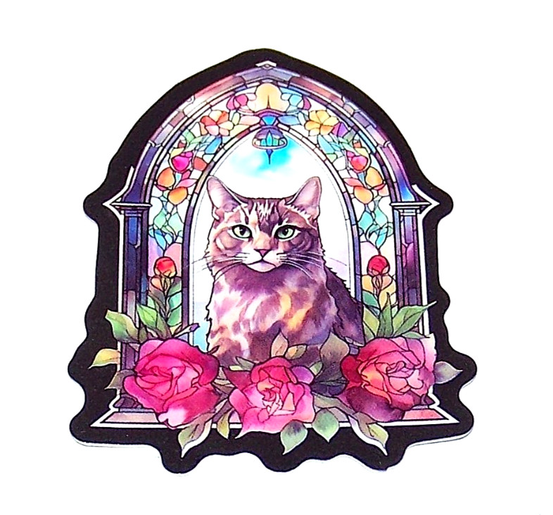 STAINED GLASS – Die Cut Sticker Decal Stained Glass Kitty Cat
