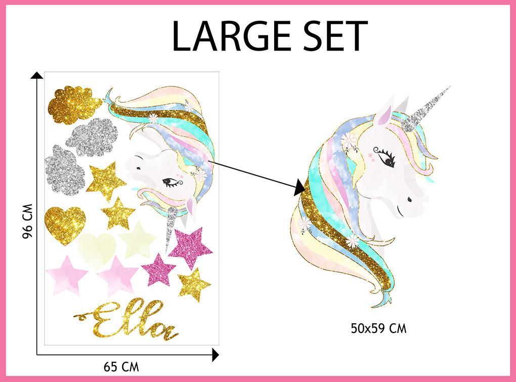 Unicorn Set Personalized Name Wall Sticker Decal Mural Art Girls Bedroom WC354