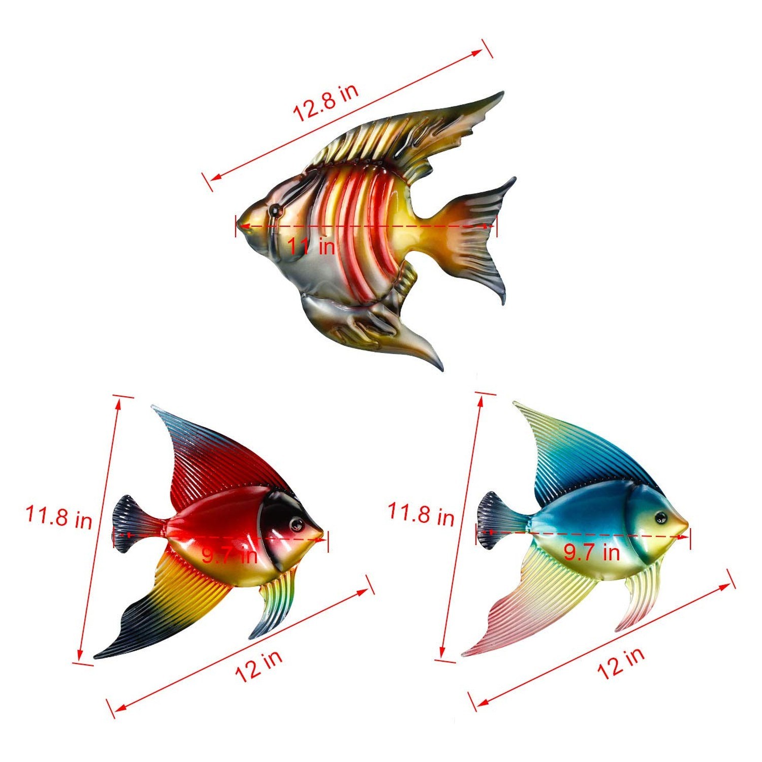 FANWNKI Set of 3 Metal Fish Wall Decor Art Outdoor Indoor Sculpture Hanging f…