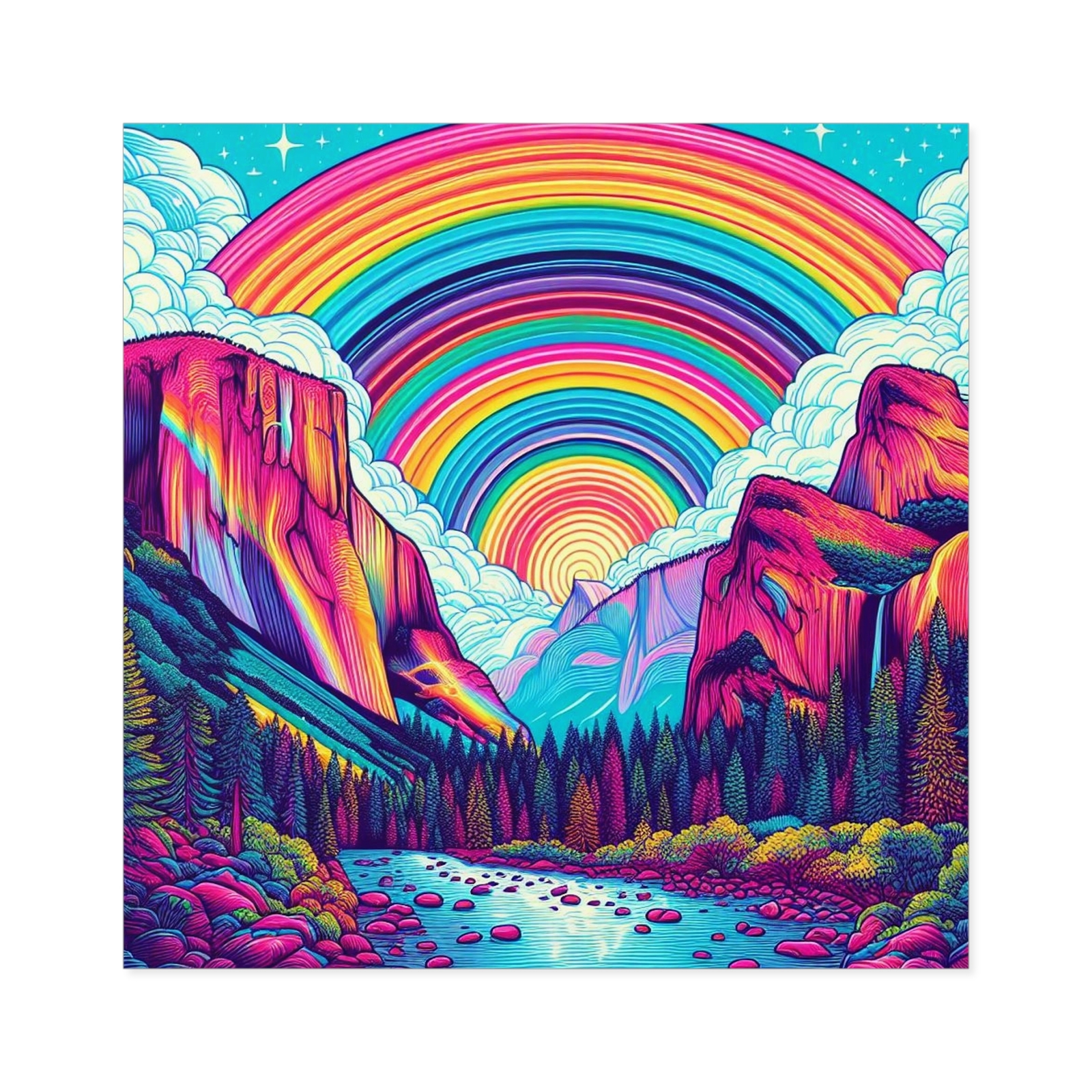 Yosemite Falls Rainbow Water Art Sticker Indoor & Outdoor Square Decal