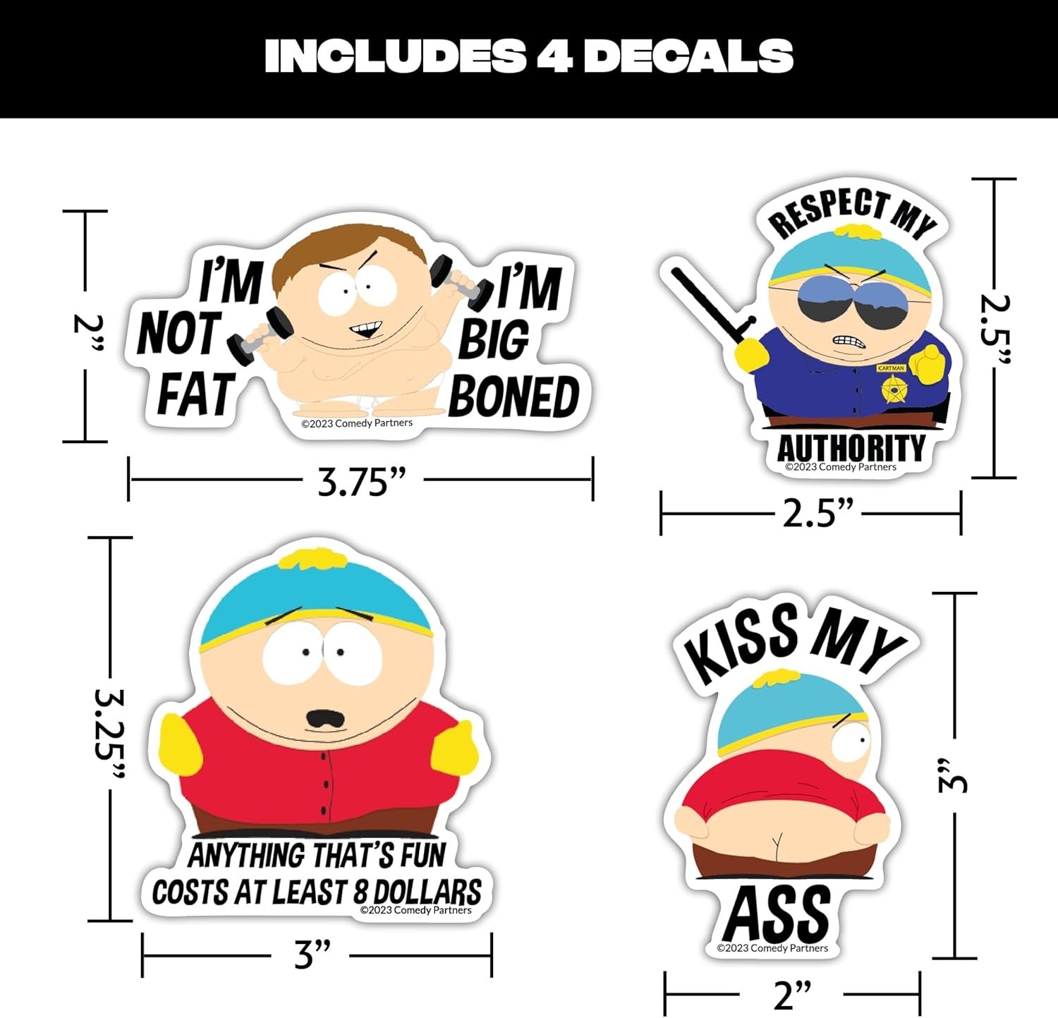 Licensed South Park Vinyl Decals – Set of 12 Waterproof Stickers for Fans
