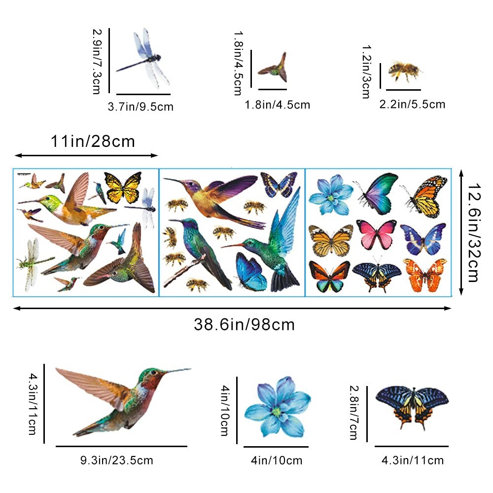 32Pcs Watercolor Butterfly and Hummingbird Stickers, Bee Dragonfly Flower Wal…