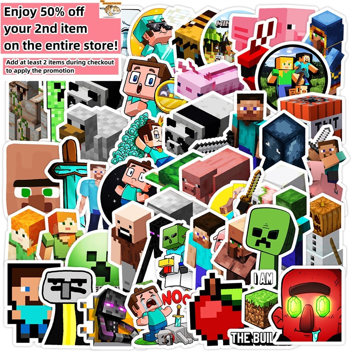 50pcs Waterproof Vinyl Stickers Minecraft Video Game Luggage Phone Laptop Fridge