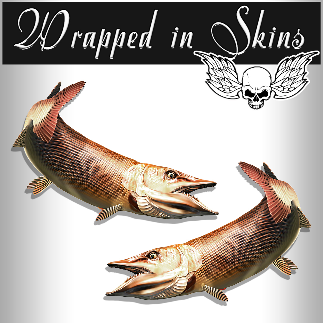 Fish Stickers TIGER MUSKY Decals Tackle Box RV Truck Trailer Camping AFP-0091