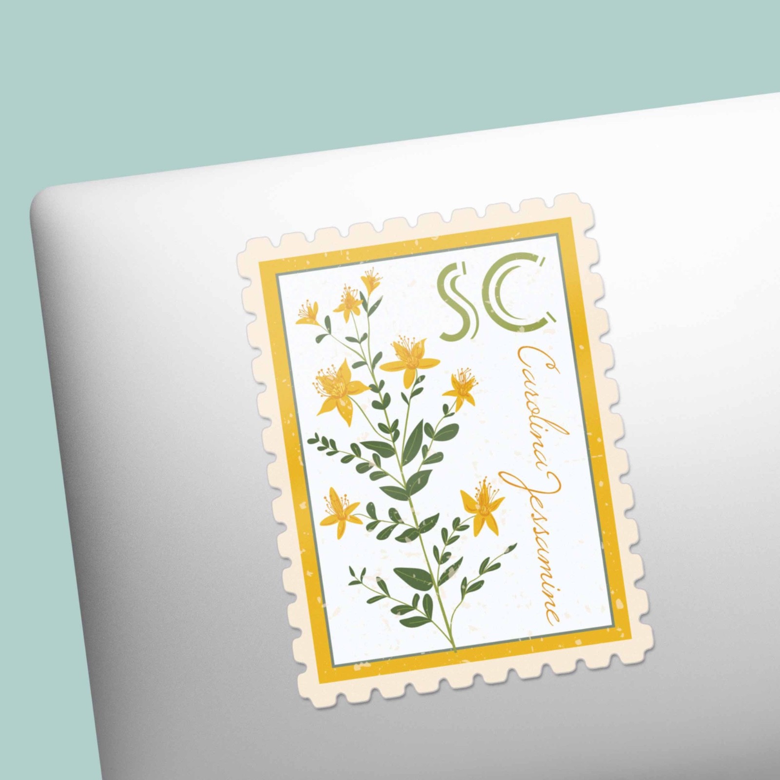 South Carolina State Flower Jessamine Sticker- SC Vintage Stamp Decal for Laptop