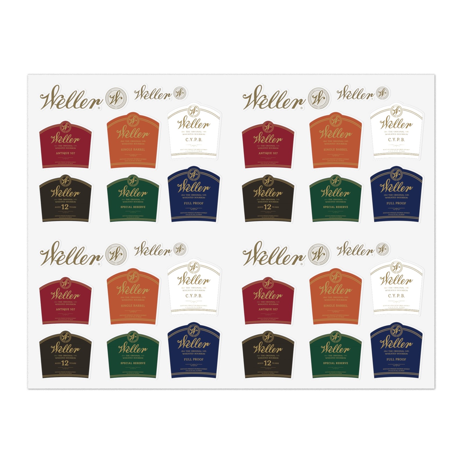 Vinyl Bottle Label Stickers – Weller Wheated Bourbon Vertical – 24 Stickers