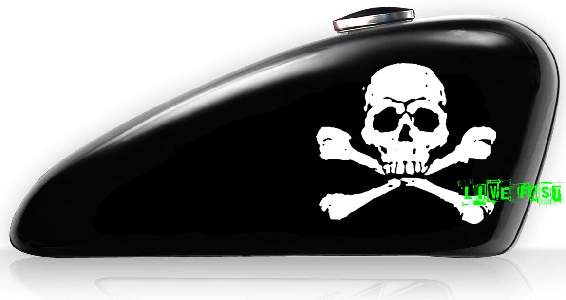 SKULL & CROSS BONES DECAL sticker outlaw biker motorcycle tank decal