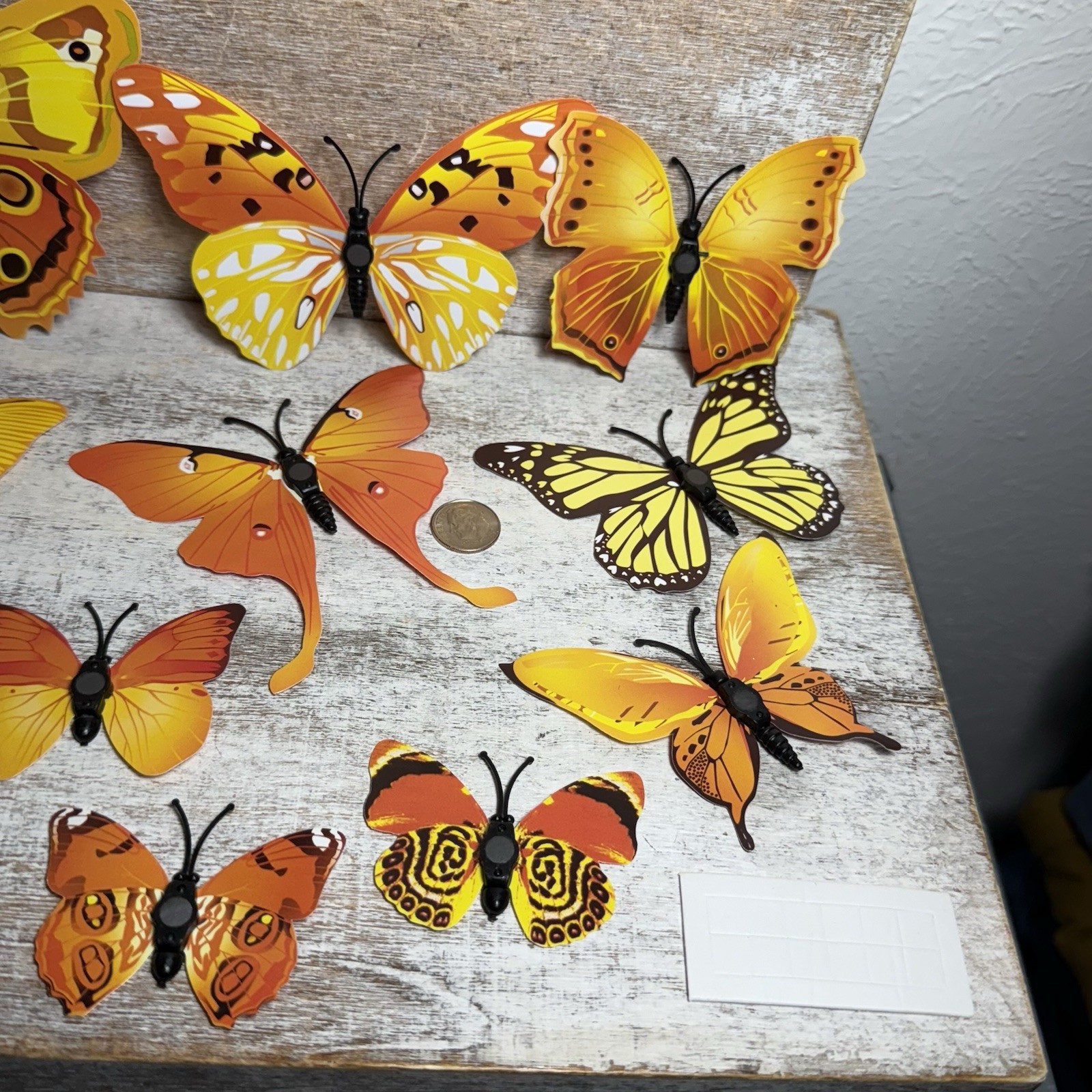 Lot of 12 3D Realistic Butterfly Wall Stickers Different Size, Shapes ORANGE New