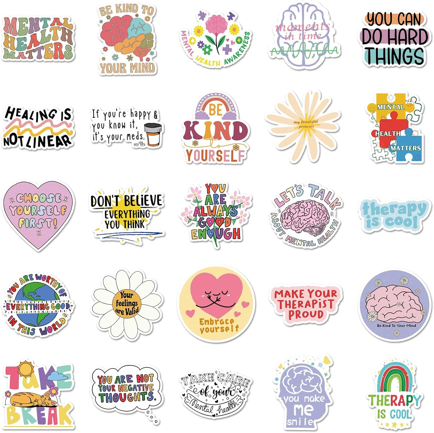 Mental Health Matters Stickers Pack for Journals, Water Bottles, 50Pcs Vinyl Th