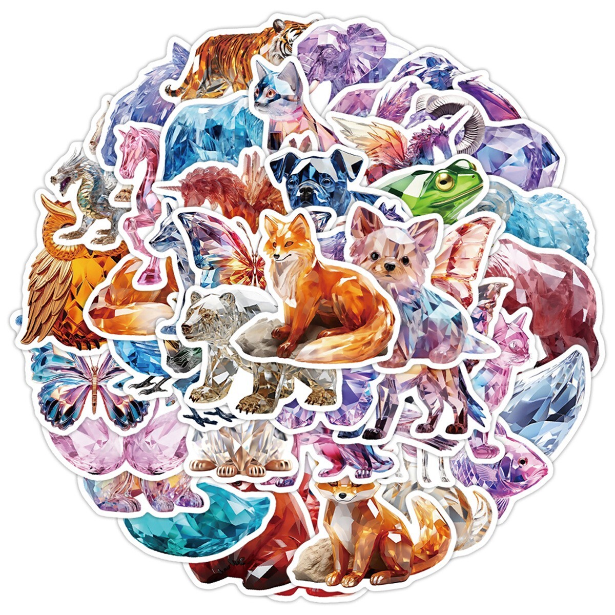 50pcs Waterproof Vinyl Stickers Cartoon 3D Crystal Animals Luggage Phone Laptop