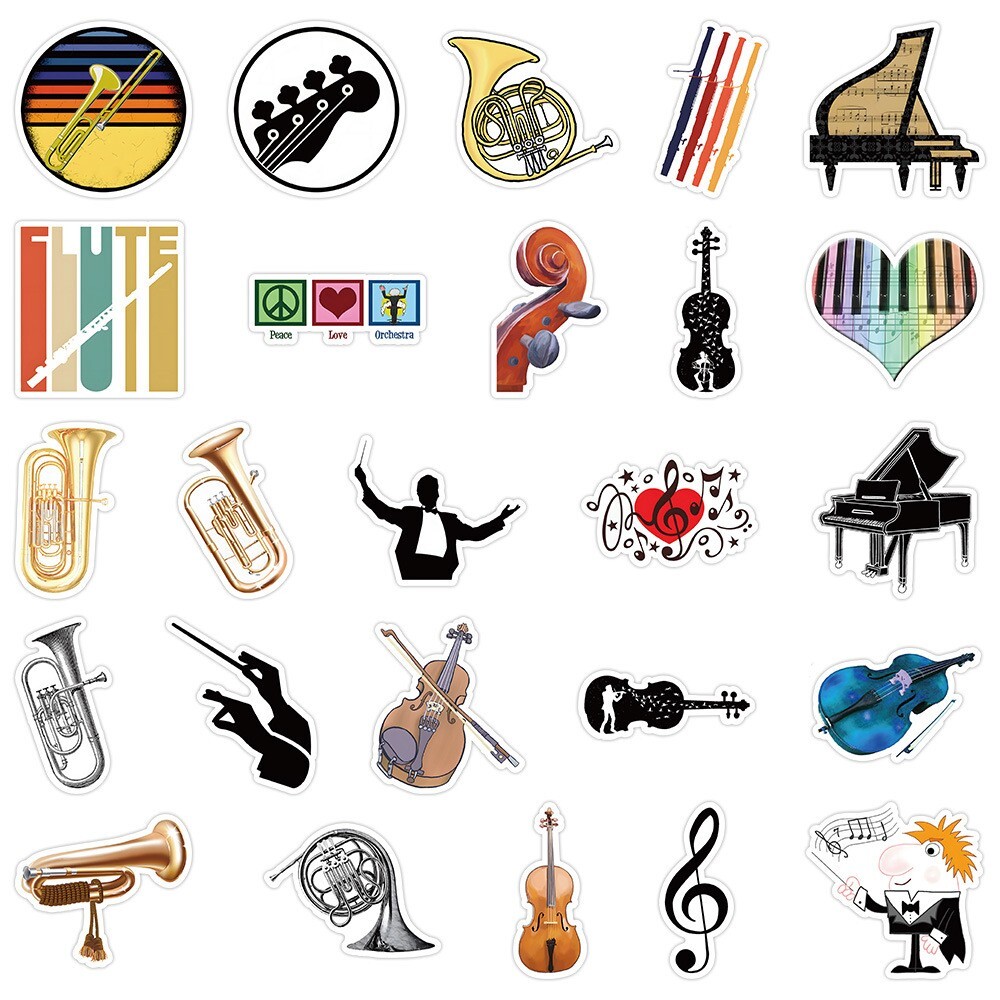 100pcs MUSIC INSTRUMENT Stickers,ORCHESTRA Flute Bassoon Reed Piano Violin, 237