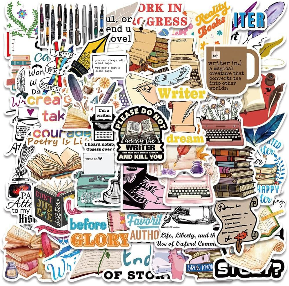 Writer Stickers |50Pcs Author Waterproof Vinyl Decals for Water Bottles Laptop L