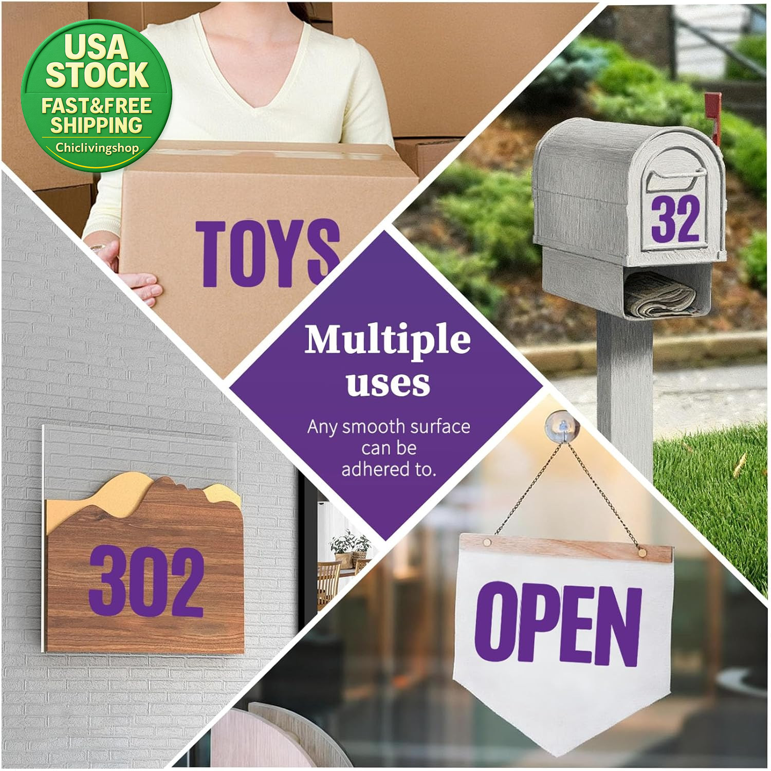 3 Inch Letter Stickers 138 Self Adhesive Waterproof Purple Vinyl for DIY