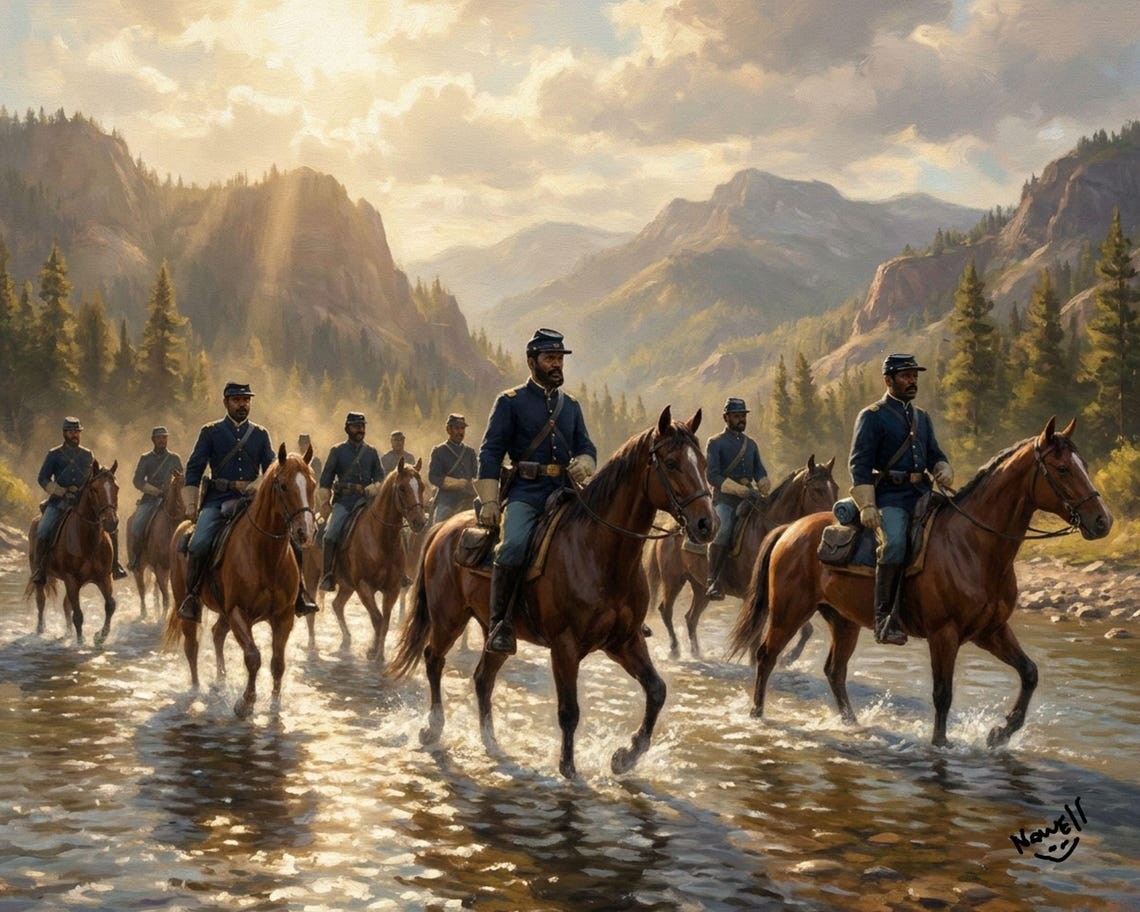 African American Buffalo Soldiers On Horseback 1870 River Crossing Canvas Wrap