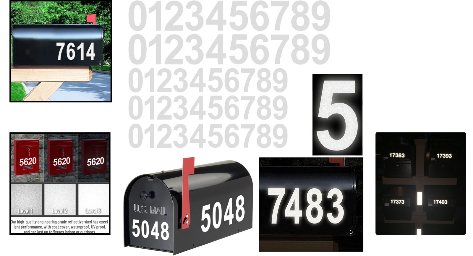Elegant Reflective Vinyl Mailbox Number Decals – Waterproof, 50 Pièces, 3" & 4"