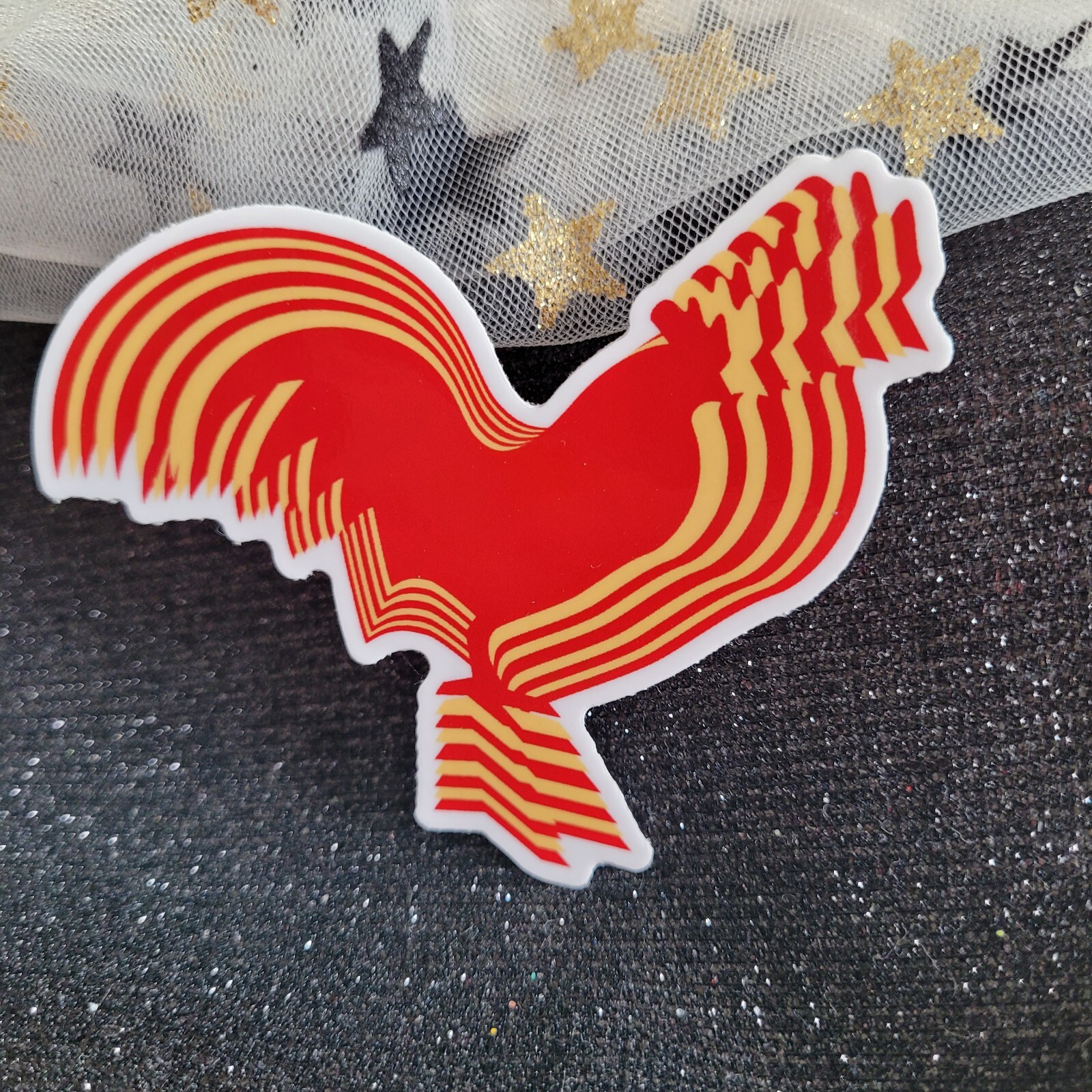 STKR049 Roosters Lover | Psychedelic Rooster Red Yellow | Rooster Shaped Sticker