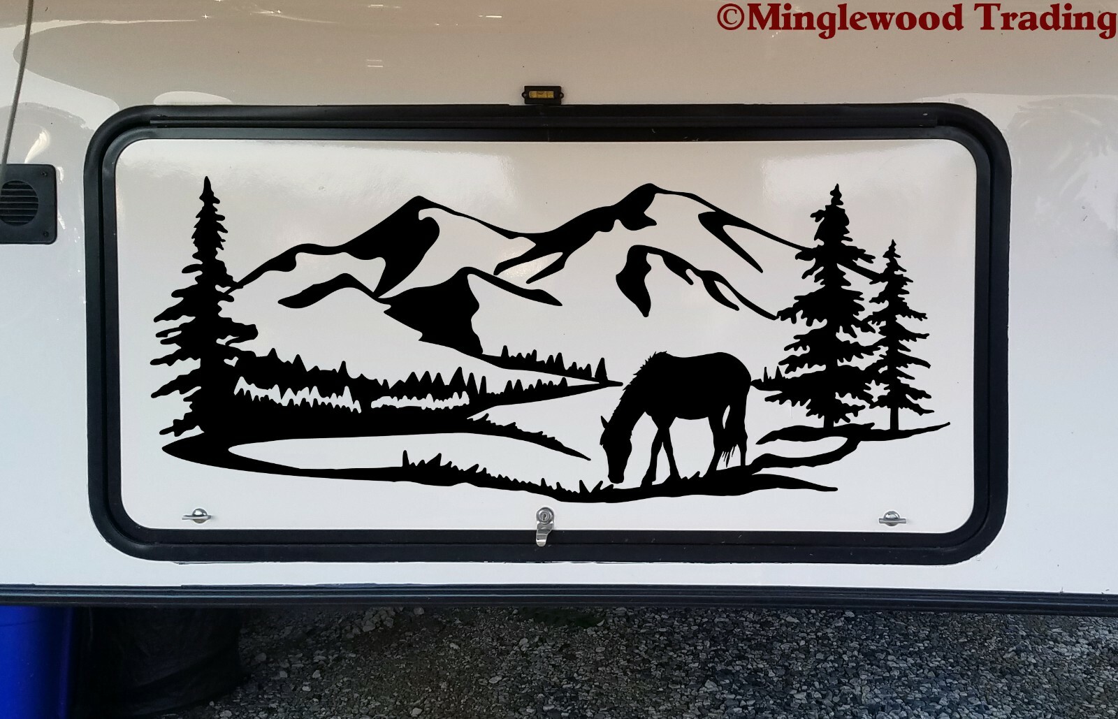 Mountain Horse Trees Scene V2 Vinyl Sticker – Camper RV Travel Trailer Graphics