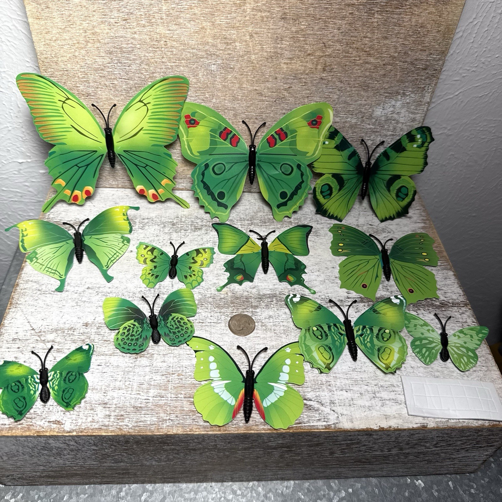 Lot of 12 3D Realistic Butterfly Wall Stickers Different Sizes, Shapes GREEN New
