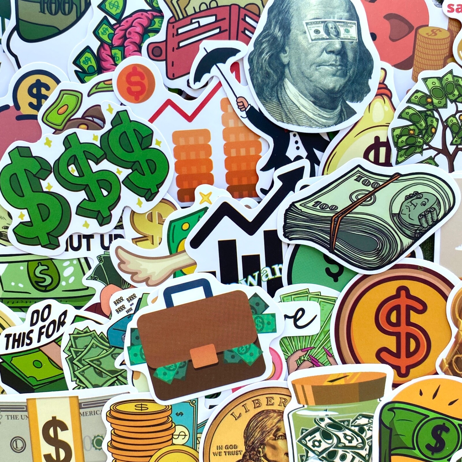 5-50 pcs Money Dollar Bill Cash Stickers, Vinyl Water Bottle Laptop Car Decals
