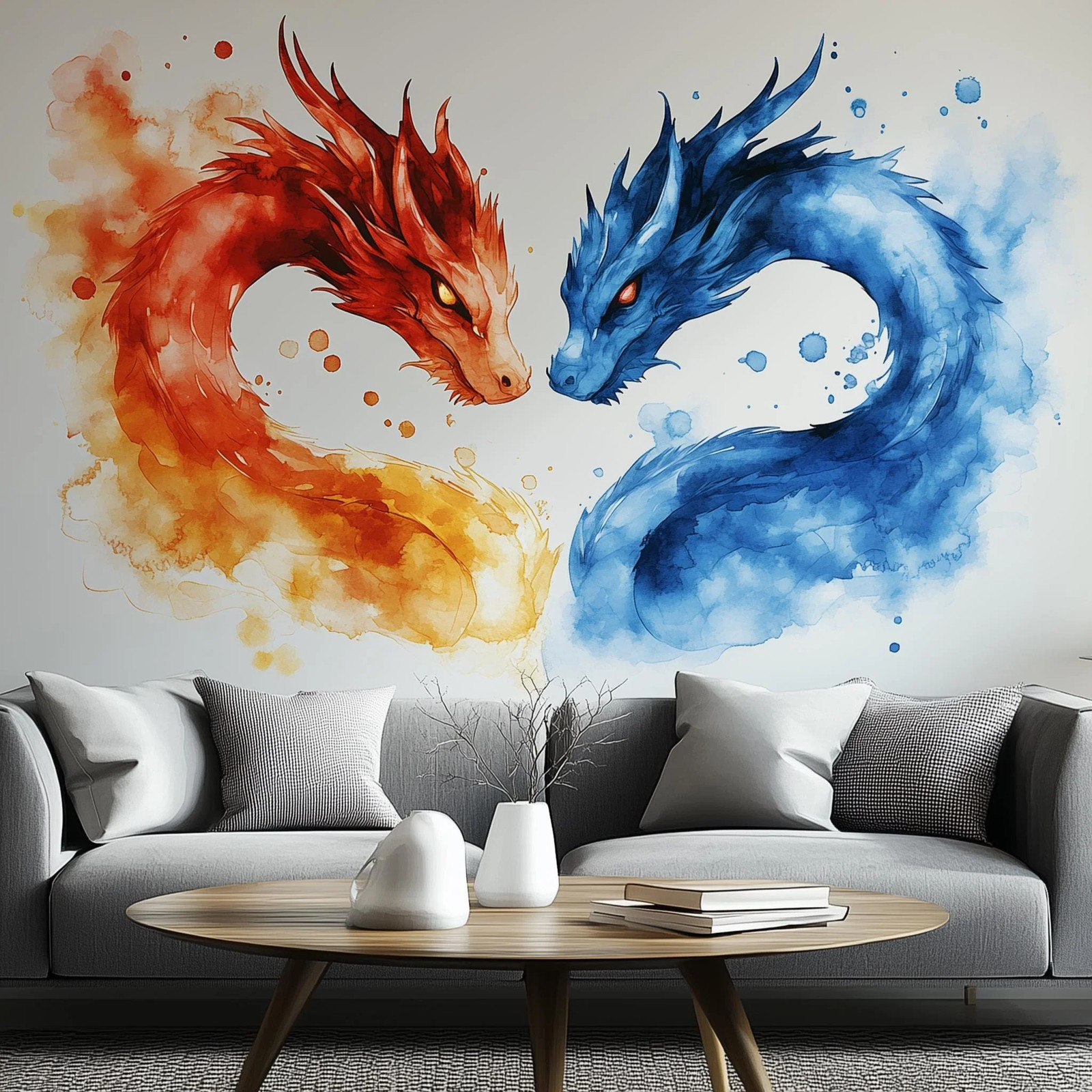 Watercolor Dragon Wall Decal | Fire Water Design