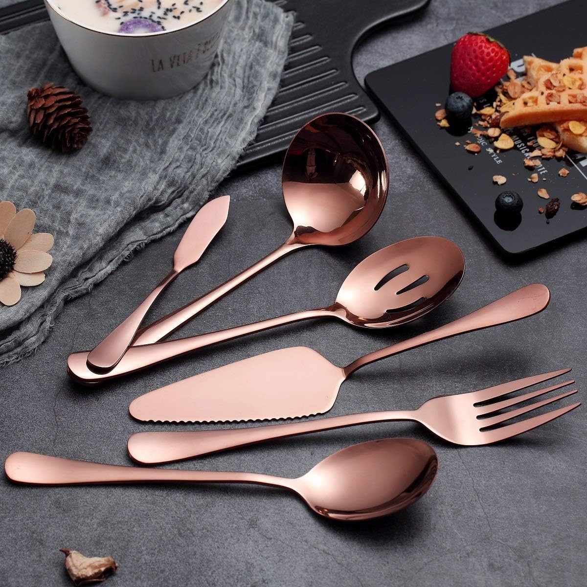 6-Piece Gold Serving Flatware Silverware Set,Stainless Steel Serving Utensil …