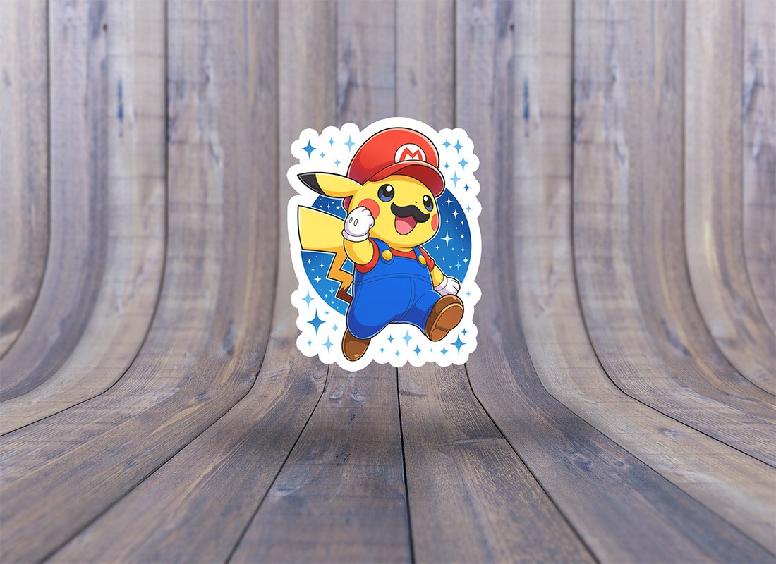 Pikachu Mario Costume Decal – Cute Pokémon x Mario Crossover Anime Car Sticker