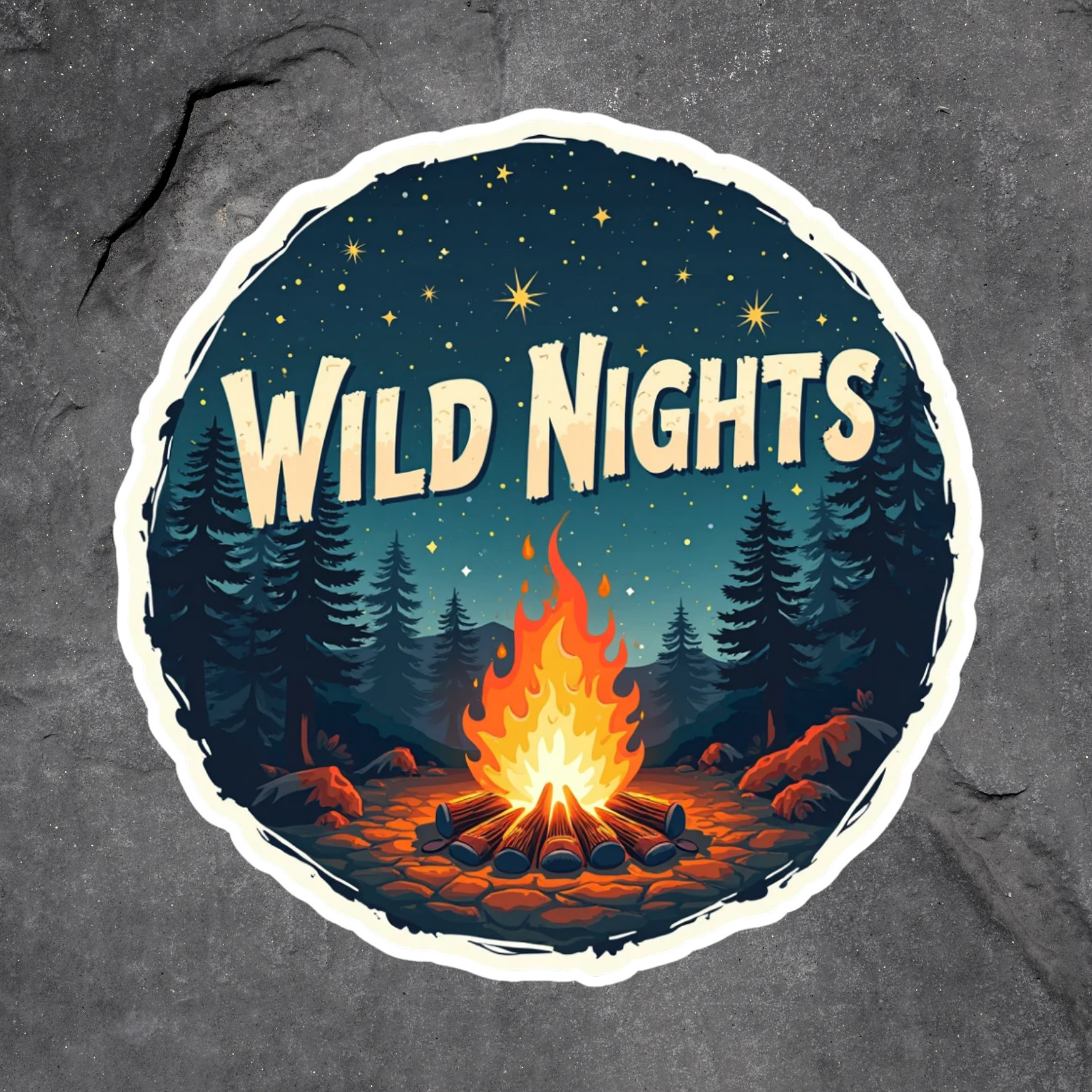 Wild nights sticker vinyl decal campfire forest retro outdoor camping