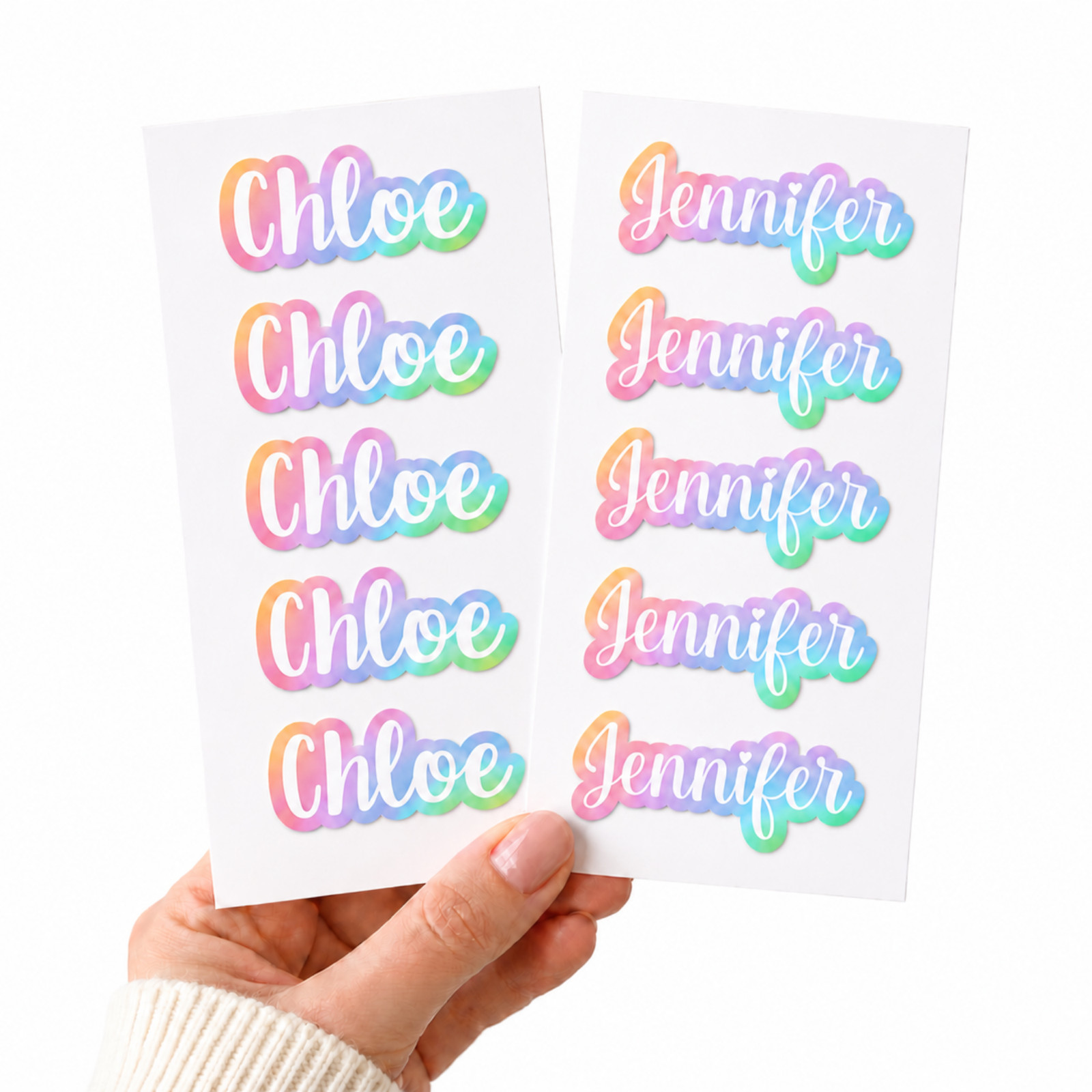 Set of 5 Custom Name Stickers, Pastel Rainbow Name Labels
